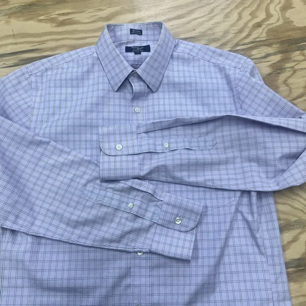 J. Crew Thompson Shirtings Wrinkle Free Purple White Plaid Check Size M 15 15.5